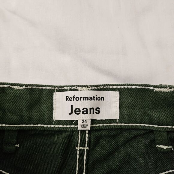 Reformation Jeans 24 Emerald Green Cowboy High-Rise Straight Organic Cotton - Picture 3 of 10